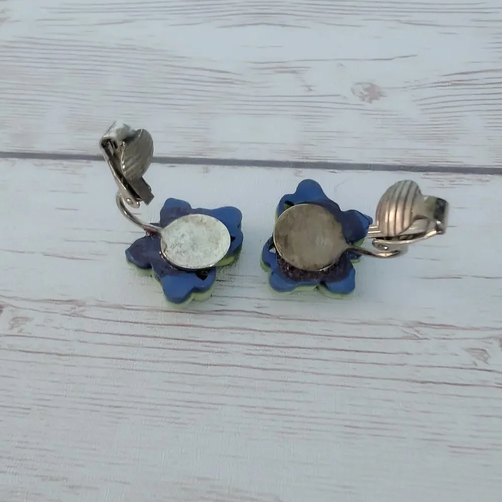 Green & Blue Butterfly Clip On Earrings
